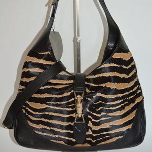 NWT GUCCI WOMENS PONY HAIR LEATHER JACKIE SHOULDER PURSE BAG MEDIUM